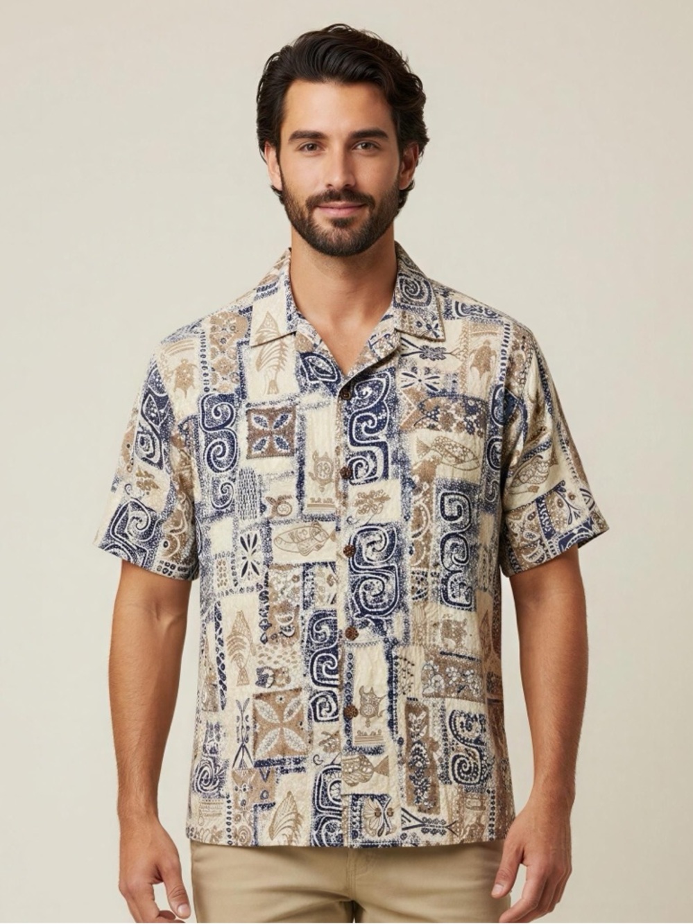 2/$20 Hawaiian Flavor Blue and Brown Patterned Men's Button-Down Casual Shirt